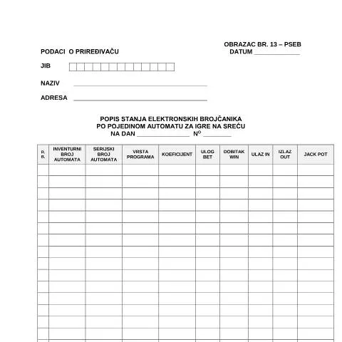 Document preview: Ključni aspekti popisa stanja elektronskih brojača za automate — Administrativne procedure (CERFA n°PSEB)