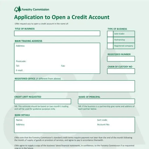 Document preview: How to Apply for a Forestry Commission Credit Account — Banking & finance