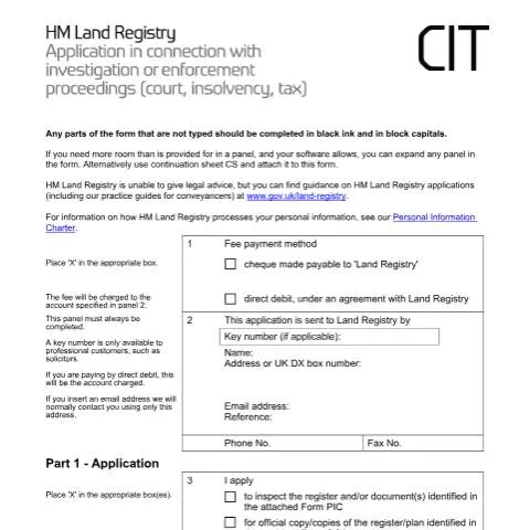 Document preview: HM Land Registry CIT Applications: Law Enforcement Property Access — Legal & justice
