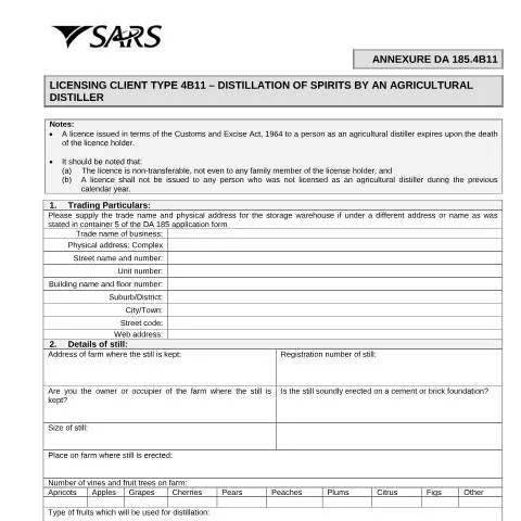 Document preview: Navigating the DA 185.4B11 Form for Agricultural Distillers — Government & admin (CERFA n°DA 185.4B11)