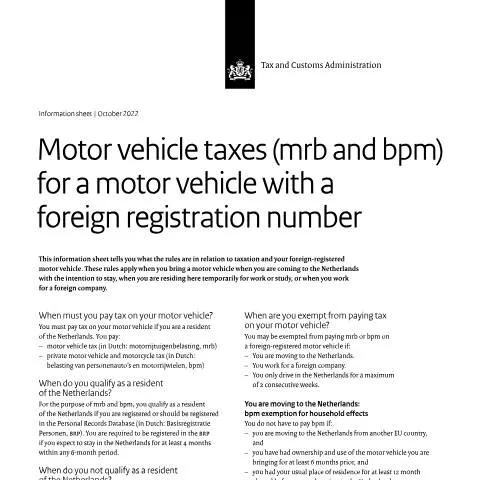 Documentvoorvertoning: Belastingverplichtingen voor Buitenlandse Voertuigen in Nederland — Voertuig & rijbewijs (CERFA n°mb7001z2fdeng)