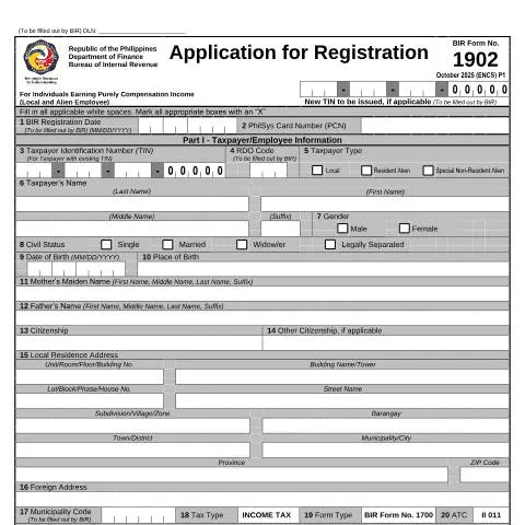 Document preview: Understanding BIR Form No. 1902 for Employment Compliance — Taxes (CERFA n°1902)
