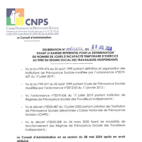 Aperçu du document Comprendre la Délibération N° 006 sur l'Incapacité Temporaire — Démarches administratives