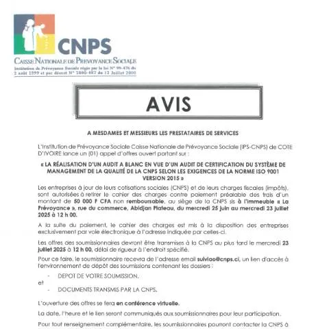 Aperçu du document Audit à Blanc de la CNPS : Enjeux et Opportunités — Démarches administratives