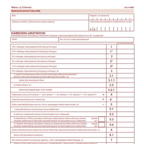 Document preview: Vorm KMD: Oluline Dokument Käibemaksu Deklaratsiooniks — Maksud ja maksustamine (CERFA n°VORM K)