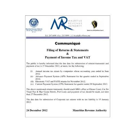 Document preview: Mastering Tax Returns: Key Steps for Businesses in Mauritius — Taxes (CERFA n°FilingReturnsDeadline)