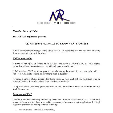 Document preview: Navigating VAT Compliance for Export Enterprises — Taxes (CERFA n°vatcir4)