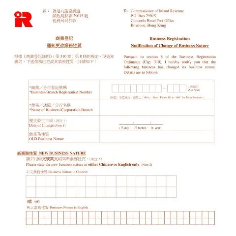 Document preview: Essential Guide to Notification of Change of Business Nature in Hong — Business (CERFA n°IRBR 193*)