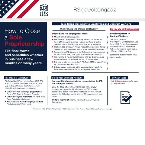 Document preview: Navigating the Closure of Your Sole Proprietorship with IRS Guidance — Taxes (CERFA n°PUB-5447)
