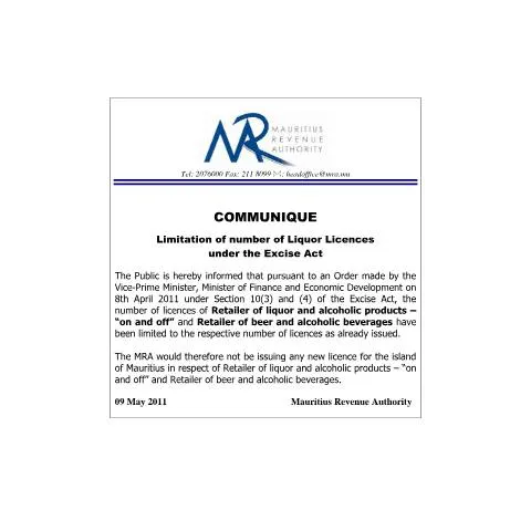 Document preview: Overview of Liquor Licensing Limitations in Mauritius — Government & admin (LiquorLicencesExciseAct)