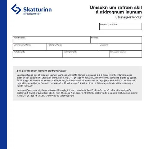 Document preview: Umsókn um rafræn skil fyrir launagreiðendur — Stjórnsýsla (CERFA n°RSK 22.11)
