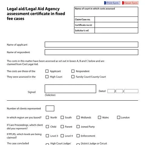 Document preview: EX80B Assessment Certificate: Legal Aid Cost Recovery in Family Cases — Legal & justice
