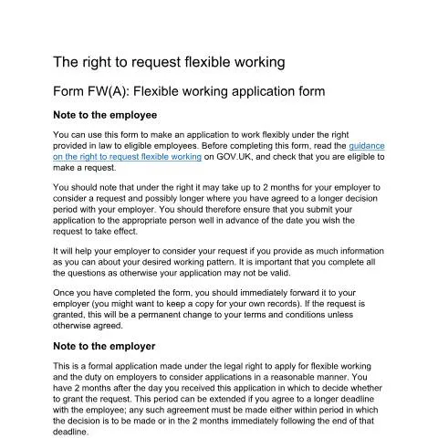 Document preview: How to Use the Official Flexible Working Request Form Template — Work & employment