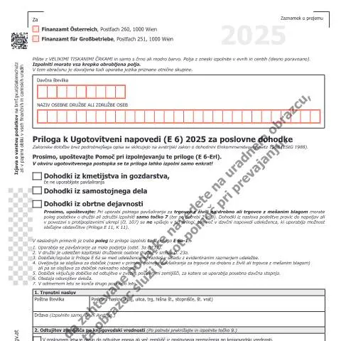 Dokumentvorschau: Wichtige Informationen zur Priloga E6a-SL für Unternehmen — Steuern (CERFA n°E6a-SL)