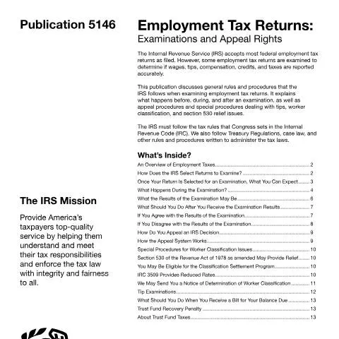 Document preview: Navigating Employment Taxes with IRS Publication 5146 — Taxes (CERFA n°PUB-5146)