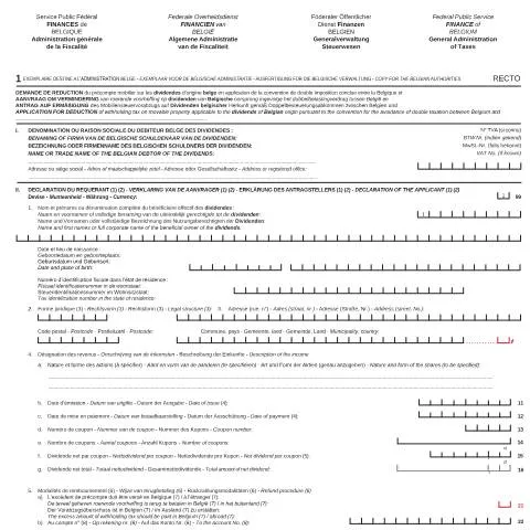 Aperçu du document Réduction du précompte mobilier sur les dividendes belges — Impôts & fiscalité (CERFA n°167-276-div-nl-fr-de)