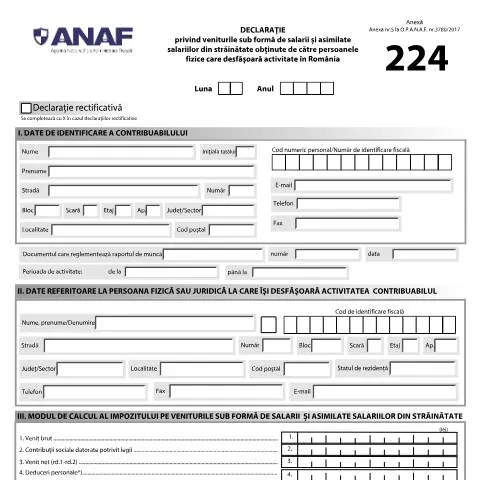 Document preview: Importanța Declarației privind veniturile din salarii externe — Impozite & fiscalitate (CERFA n°224_OPANAF_507_2026)