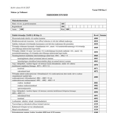 Document preview: Miks on Vorm TSD lisa 4 maksukohustuslaste jaoks oluline? — Maksud ja maksustamine (CERFA n°VORM T)