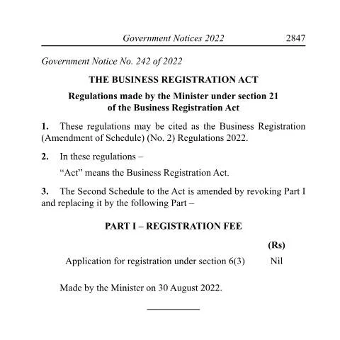 Document preview: Overview of Mauritius Business Registration Regulations — Government & admin (REGULATIONS-UNDER-BR-ACT)