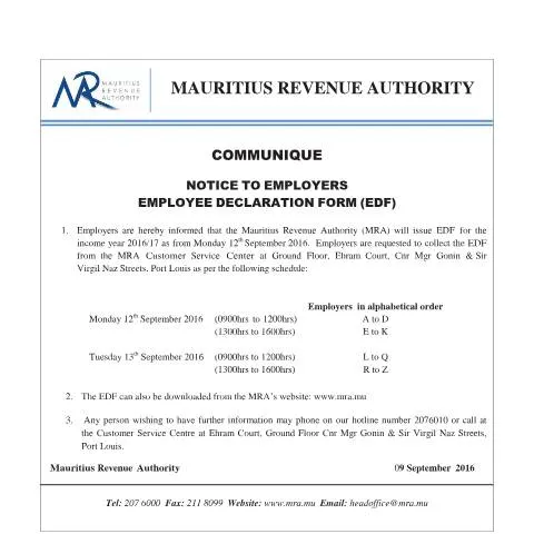 Document preview: Understanding the Employee Declaration Form (EDF) for Employers — Work & employment (CERFA n°EDFCommunique090916)