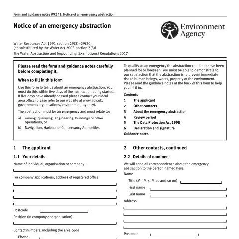Document preview: Understanding the Importance of WR341 Emergency Abstraction — Environment & energy