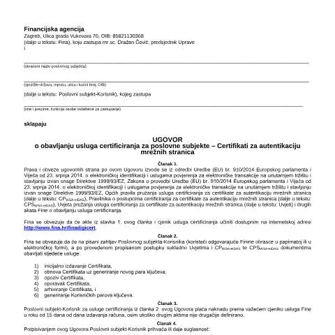 Document preview: Razumijevanje UgovoraWSAeIDAS za poslovne subjekte — Administrativni postupci (CERFA n°UgovorWSAeIDAS)