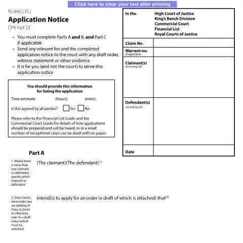 Document preview: N244(CCFL) Application Notice: Commercial Court Financial List Guide — Legal & justice