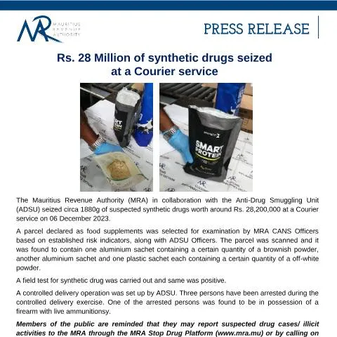Document preview: Major Drug Seizure Highlights Mauritius' Anti-Trafficking Efforts — Government & admin (PressRelease091223)