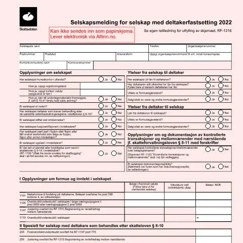 Document preview: Forstå RF-1215: Selskapsmelding for deltakerfastsetting — Skatt & avgifter (CERFA n°RF-1215)
