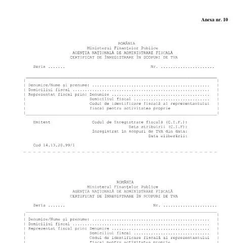 Document preview: Importanța certificatului de înregistrare în scopuri de TVA — Impozite & fiscalitate (CERFA n°Certif_inreg_scop_TVA)