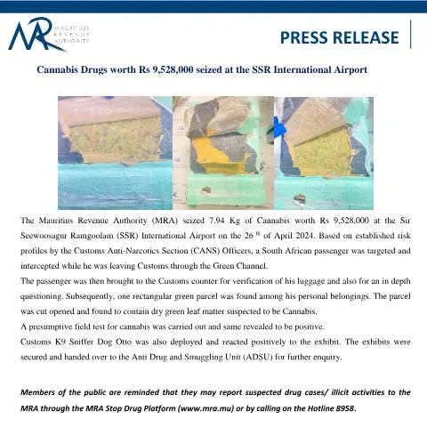 Document preview: In-Depth Look at the Recent Cannabis Seizure in Mauritius — Government & admin (PressRelease290424)