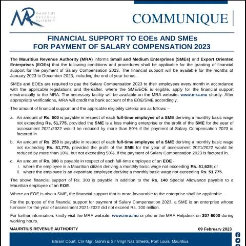 Document preview: Government Announces Salary Support Program for EOEs and SMEs in 2023 — Work & employment (CERFA n°CommuniqueFinancialAssistance090223)