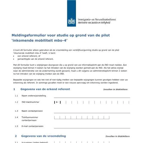 Documentvoorvertoning: Belang van het Meldingsformulier in mbo-4 mobiliteit — Immigratie & visa (CERFA n°7099)