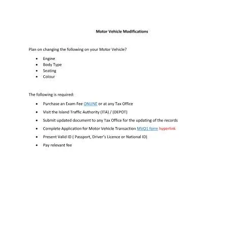 Document preview: Jamaica Motor Vehicle Modifications Form: A Complete Guide — Vehicle & driving (CERFA n°motor_vehicle_Modifications_062020e)
