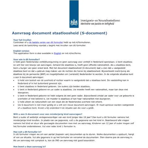 Documentvoorvertoning: Het belang van het S-document voor staatlozen in Nederland — Immigratie & visa (CERFA n°6008)