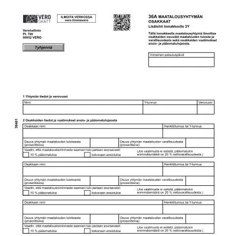 Document preview: Yhteistyö maatalousyhtymissä ja 36A-lomake — Verot & verotus (CERFA n°Vero 3048)