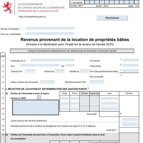 Aperçu du document Guide sur l'Annexe 190 F pour les revenus locatifs — Impôts & fiscalité (CERFA n°190 F)