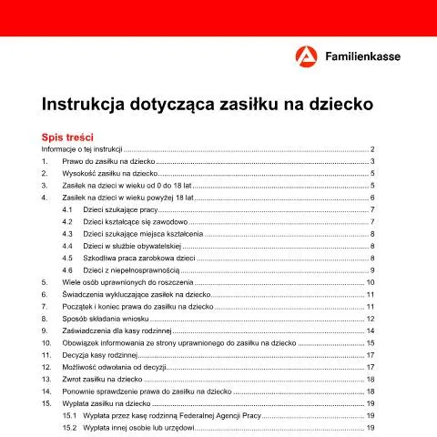 Dokumentvorschau: Umfassende Informationen zum Kindergeld für polnische Familien — Familie (CERFA n°kg2-pl-merkblattkindergeld_ba035415)