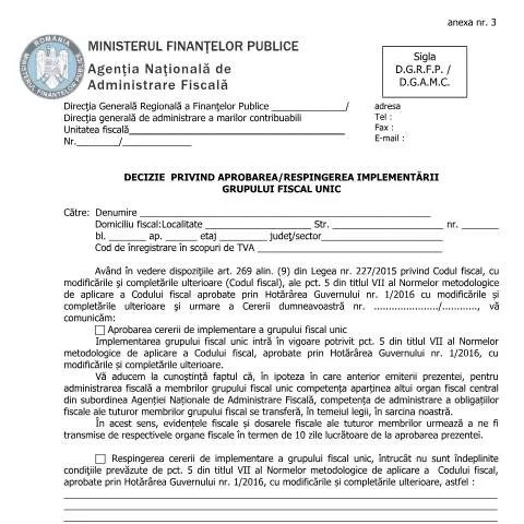 Document preview: Importanța Deciziei OPANAF 3006/2016 pentru Grupul Fiscal Unic — Impozite & fiscalitate (CERFA n°A3_OPANAF_3006_2016)