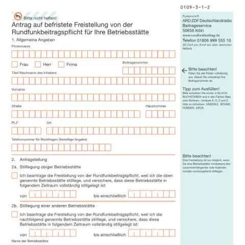 Dokumentvorschau: Befristete Freistellung vom Rundfunkbeitrag für Betriebsstätten — Behörden & Verwaltung (0109-3-1-2)