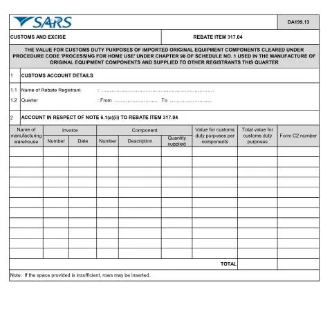 Document preview: Understanding the DA 199 13 Form for Customs Rebate — Customs & trade (CERFA n°DA 199 13)