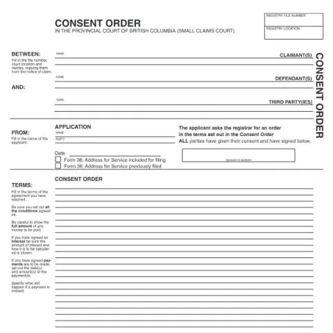 Document preview: Understanding the Consent Order Form in BC Small Claims Court — Legal & justice (SCL 021)