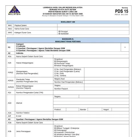 Document preview: Pentingnya Borang PDS 15 - Am dalam Duti Setem — Cukai & percukaian