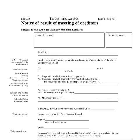 Document preview: Understanding Form 2.18B: Creditors' Meeting Results — Government & admin
