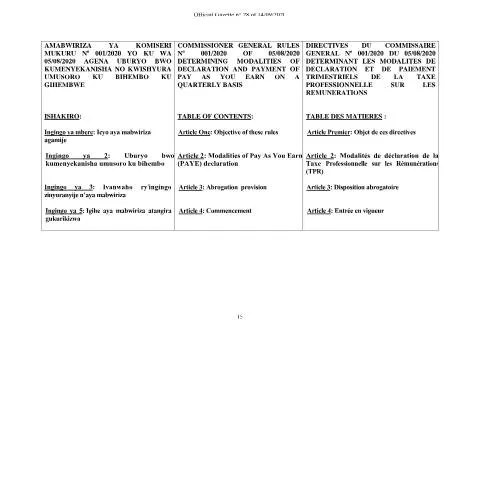 Document preview: Official Rwanda Directive on Quarterly PAYE Declaration and Payment — Taxes (CERFA n°cg__rules_determining_modalties_of_declaration_and_payment_of_paye_quarterly_)