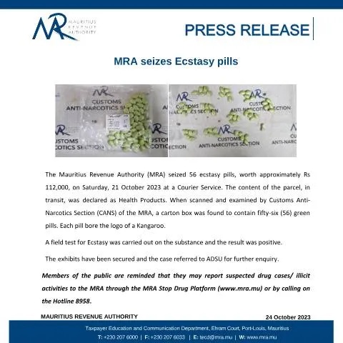 Document preview: MRA's Recent Drug Seizure Highlights Public Vigilance — Government & admin (PressRelease241023)