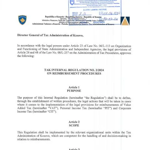 Document preview: Rregullore e Brendshme Nr. 02/2024 për Procedurat e Rikthimit të — Procedura administrative
