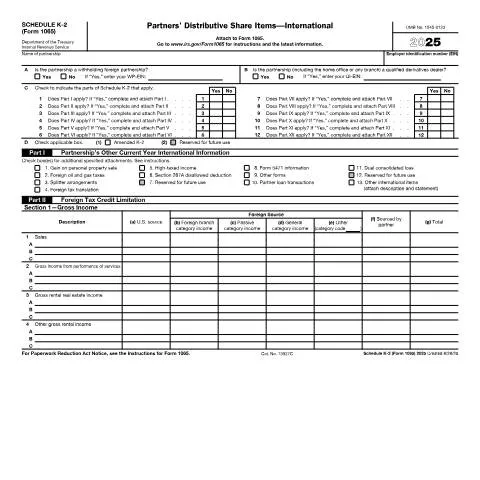 Document preview: Navigating IRS Form 1065 Schedule K-2 for Partnerships — Taxes (CERFA n°1065SK2)