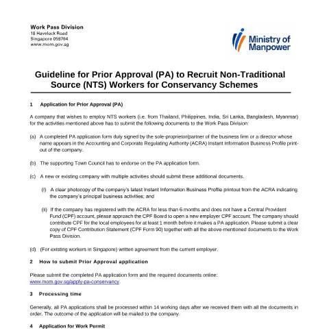 Document preview: Essential Guide to NTS Worker Recruitment in Singapore's Conservancy — Immigration & visas (CERFA n°WP_APPLN_FOR_NTS_WORKERS)