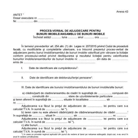 Document preview: Rolul Procesului-verbal de adjudecare în licitații — Formalități administrative (CERFA n°A43_OPANAF_63_2017)